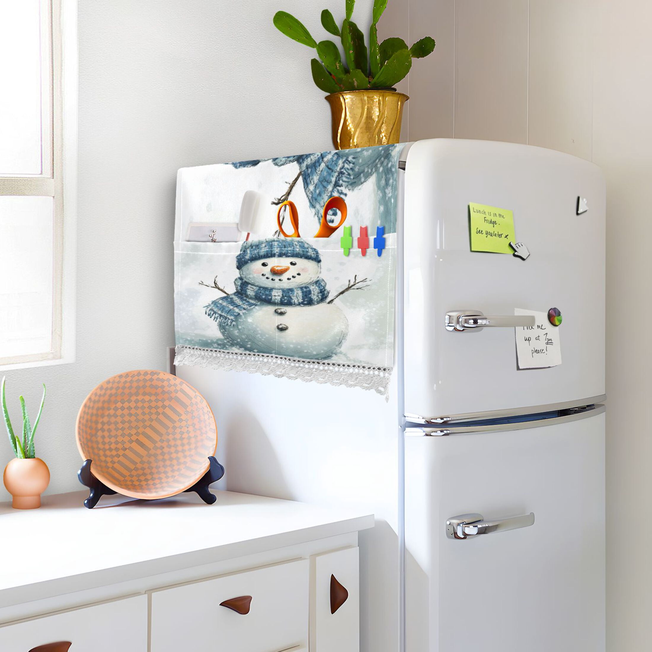 WOBOGO Snowman Wearing A Blue and White Scarf Washing Machine Cloth Dryer Refrigerator Top Cover Protective Non-Slip Mat For Kitchen Laundry