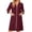 Deep Red, variant on Womens Robes 3/4 Sleeve Zip Front House Coat Knee Length Lightweight Bathrobe Duster House Dress with Pockets Dark Blue 2XL