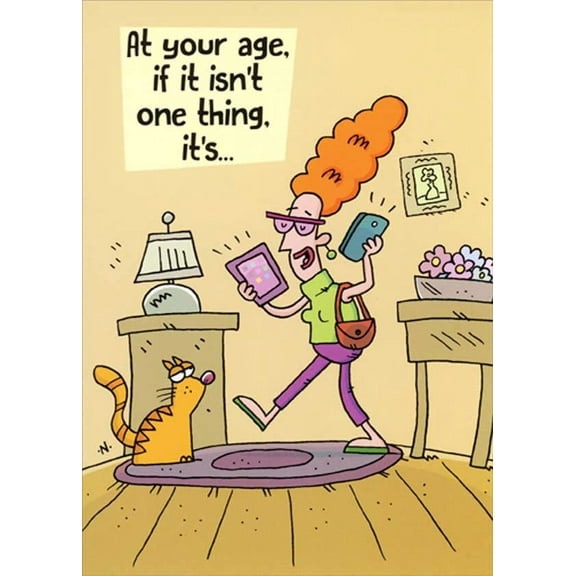 Oatmeal Studios Woman Carrying Phone and Tablet Funny / Humorous Birthday Card for Her : Woman