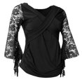 thumbnail image 4 of Top de Baile Mujer Salvador Camiseta de Manga Larga Acampanada de Encaje Escote en V Cruzado Elástico para Baile Latino Flamenco Negro, 4 of 9