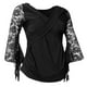 thumbnail image 4 of Top de Baile Mujer Salvador Camiseta de Manga Larga Acampanada de Encaje Escote en V Cruzado Elástico para Baile Latino Flamenco Negro, 4 of 9