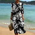 thumbnail image 5 of VBVC Women's and Women's Plus 3/4 Sleeve Midi Dress, Summer Casual Crew Neck Dress For Women, Ladies' Loose Fit Floral Dress with Pockets,Black,S-5XL, 5 of 7