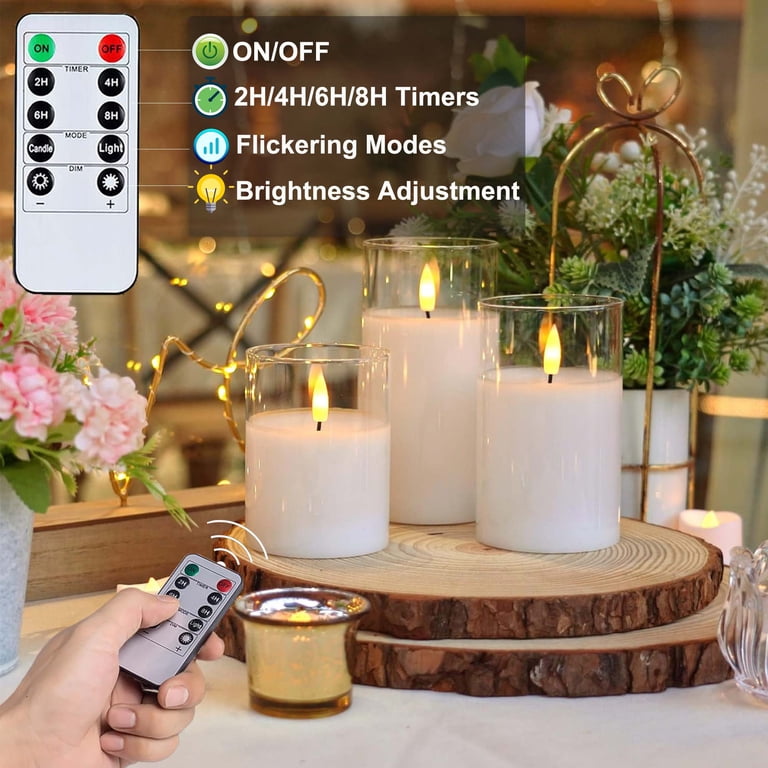 NURADA Flameless Candles with Remote Timer - Glass Holder Real Wax 3 NURADA Flameless Candles with Remote Timer - Glass Holder Real Wax 3