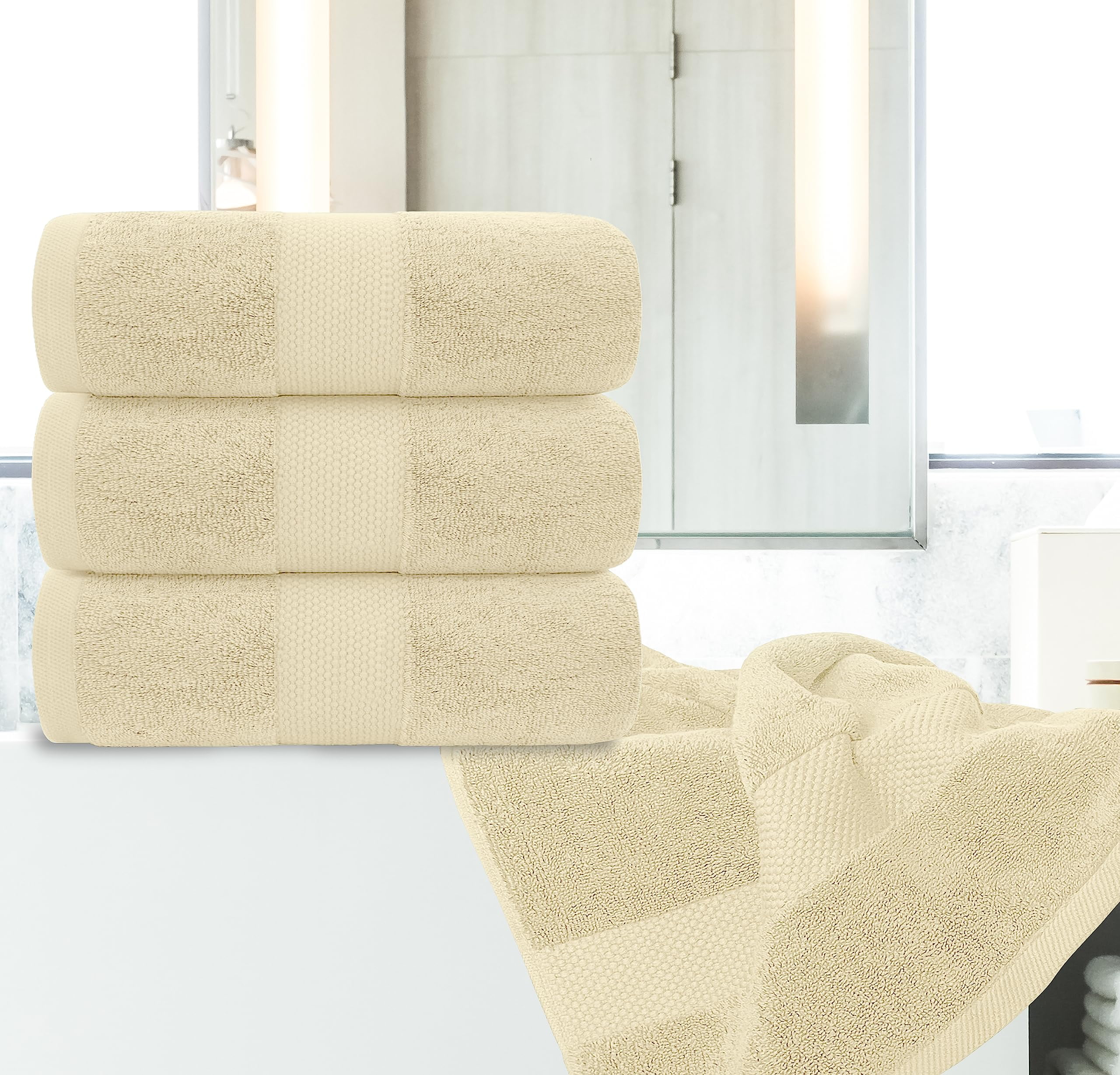 White Classic Luxury Bath Towels Large - Cotton Hotel spa Bathroom Towel |30x56 | 4 Pack | Beige