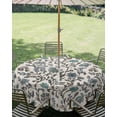 thumbnail image 2 of Outdoor Tablecloth with Umbrella Hole, Teal Green Leaf Spillproof Waterproof Outdoor Table Cover, Vintage Farmhouse Boho Pastoral Tribal Patio Tablecloths for Party/Garden/Picnic, Round 54 inch, 2 of 9