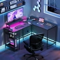 thumbnail image 4 of Hyxoo L Shaped Gaming Desk with Power Outlets & LED Lights, Computer Desk with Monitor Stand & Hook, Corner Desk with Storage Shelf, Office Long Desk for Bedroom-55 Inch-Black, 4 of 9