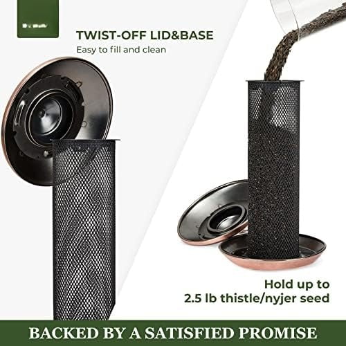 Finch Feeders for Outdoors Hanging, Metal Mesh Tube Bird Feeder for Nyjer/Thistle Seed, 2.5 lbs Large Capacity (Antique Copper)