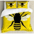 thumbnail image 1 of Queen Bee King Size Duvet Cover Set, Silhouette of Honeybee with Stripped Design and Detailed Wings Abstract, Decorative 3 Piece Bedding Set with 2 Pillow Shams, Black Yellow White, by Ambesonne, 1 of 3