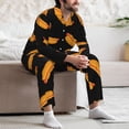 thumbnail image 5 of Mens Pajamas Set, Cartoon Hot Dog Print Black Button Down Long Sleeve Loungewear Sleepwear Pjs sets for Men, 5 of 5