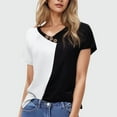 thumbnail image 2 of Uaswgudfs Women's Summer Loose-Fit V-Neck Blouse Tee Color-Block Casual Pullover Resort Everyday Top, 2 of 6