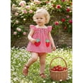 thumbnail image 4 of Loicainy Baby Toddler Girls Strawberry Embroidery Outfits 3 6 12 18 24 Months Flying Sleeve Plaid Tops PP Shorts Summer Clothes Sets, 4 of 8