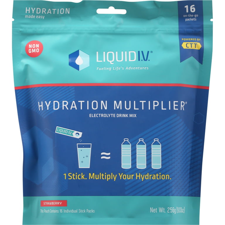 Liquid I.V. Hydration Multiplier - Strawberry - Hydration Powder Packets |  Electrolyte Drink Mix | Easy Open Single-Serving Stick | Non-GMO | 16