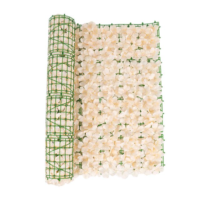 Artificial Rattan Fence with Back Grid Realistic Flowers Screen UV Protected Home Garden Decor