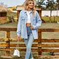 thumbnail image 3 of SWSMCLT Women's Denim Button Down Shirt Boyfriend Loose Lapel Top Spring Coat Long Sleeve Button Fashion Thin Light Blue Small, 3 of 5