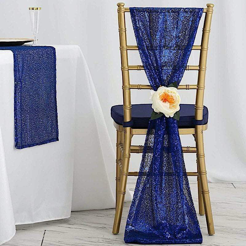 10 Serenity Blue Spandex Sequined CHAIR SASHES Ties Wraps Wedding Decorations 