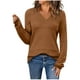 thumbnail image 2 of Suéter de cuello en V para mujer, moda informal, color sólido, manga larga, cuello en V, suéter de punto hueco, top acrílico para mujer, 2 of 5