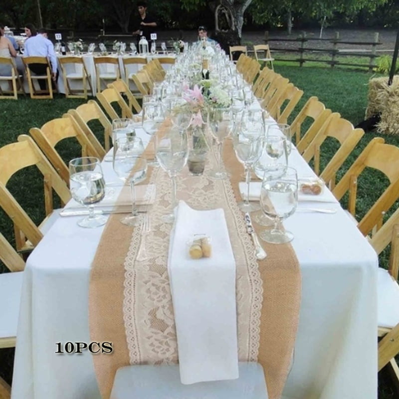 1/5/10pcs Gray Burlap Table Runner with Linen Bows Ribbon Wedding Table Covers D 