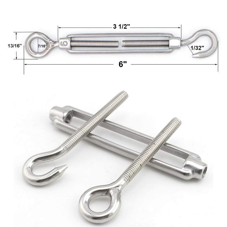Unique Bargains Hook to Hook Turnbuckle Wire Rope Tension 304 Stainless Steel Hardware for Cable Railing Adjustable - M6