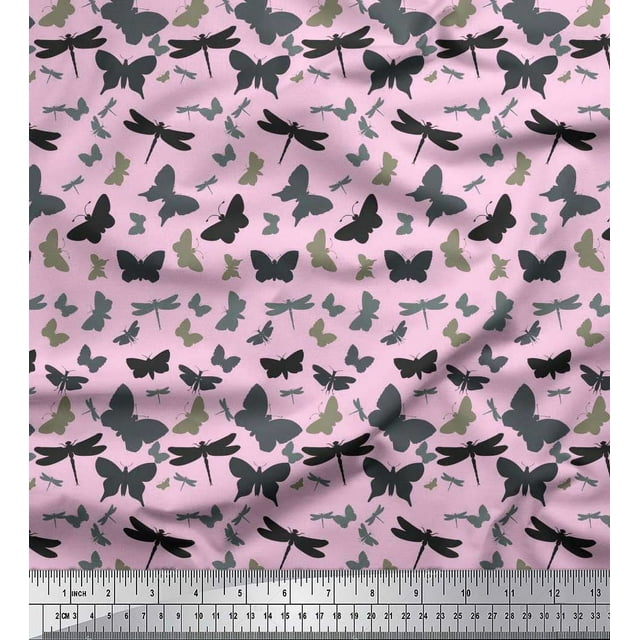 Soimoi Pink Cotton Poplin Fabric Artistic Insects Fabric Prints by Yard 56 Inch Wide