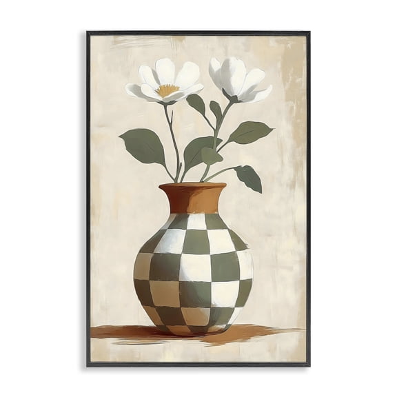 Stupell Industries Checkboard Green Flower Vase Black Framed Giclee Art, design by Creative Studio