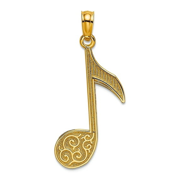 14k Yellow Gold Solid Music Note Pendant Necklace 34.25x13mm Wide Pendant for Women - .7 Grams