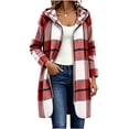thumbnail image 2 of WIZUTIZ Women's Plaid Long Sleeve Zip Up Hooded Jacket Loose Fit Long Length Casual Coat Fall Winter Trendy Layering Outerwear with Pockets, 2 of 8