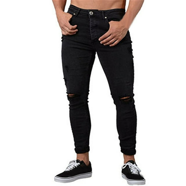 DPTALR Mens Skinny Stretch Denim Pants Distressed Ripped Freyed Slim Fit Jeans Trousers