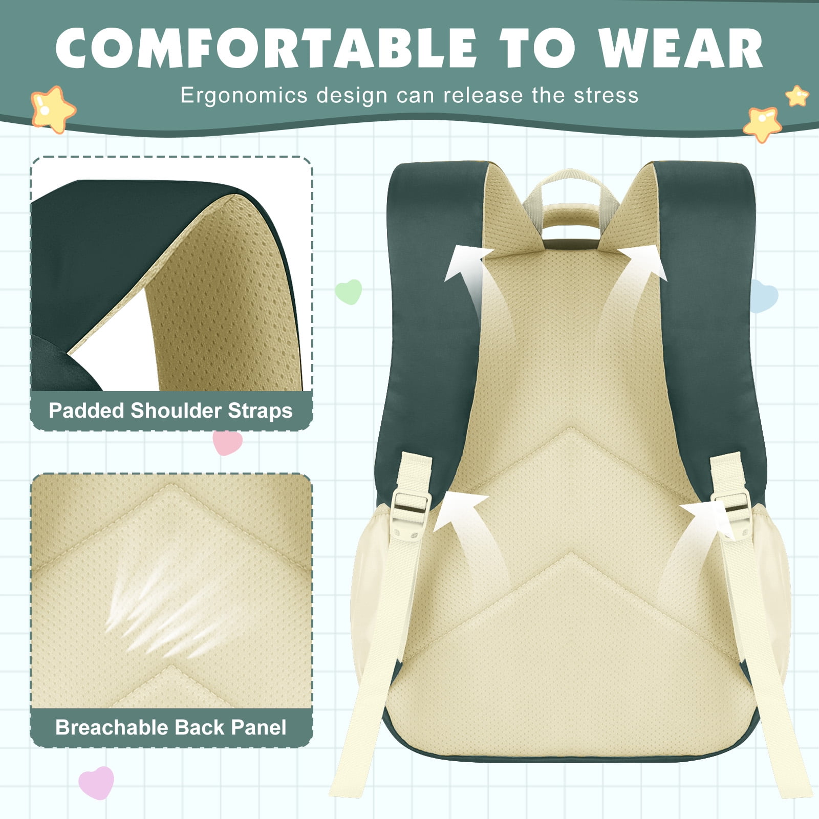 DAKIMOE Kids Backpack School Backpacks for Teens Cute Girlish Middle High School Bookbag Large Capacity Lightweight Waterproof Daypack for College Students