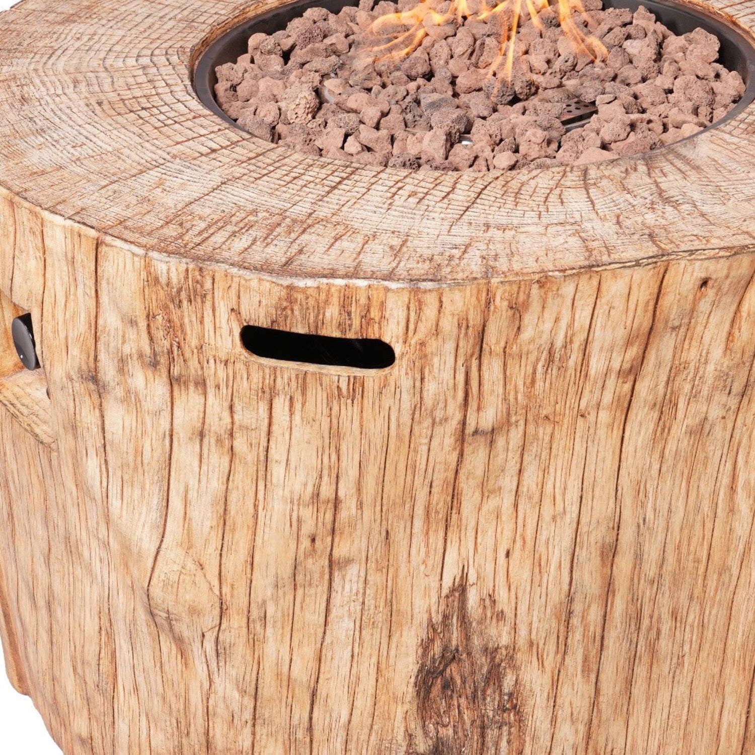 HomeRoots 535176 24 x 37 x 40 in. Brown Faux Wood Stump Propane Round Fire Pit with Cover
