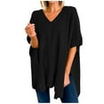 thumbnail image 2 of PEONAVET Chandails pour Femmes Manteau Tricoté à Manches pour Femmes Chandail Col Rond Ample Cape Chandail, 2 of 5