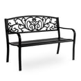 thumbnail image 3 of Legahome Metal Outdoor Bench, 50" Iron Patio Loveseat Bench Waterproof Garden Bench, Leisure Sofa Chair Front Porch Bench, Heavy-Duty Park Seating with Vintage Iron Art Backrest, Backyard Deco, Black, 3 of 13