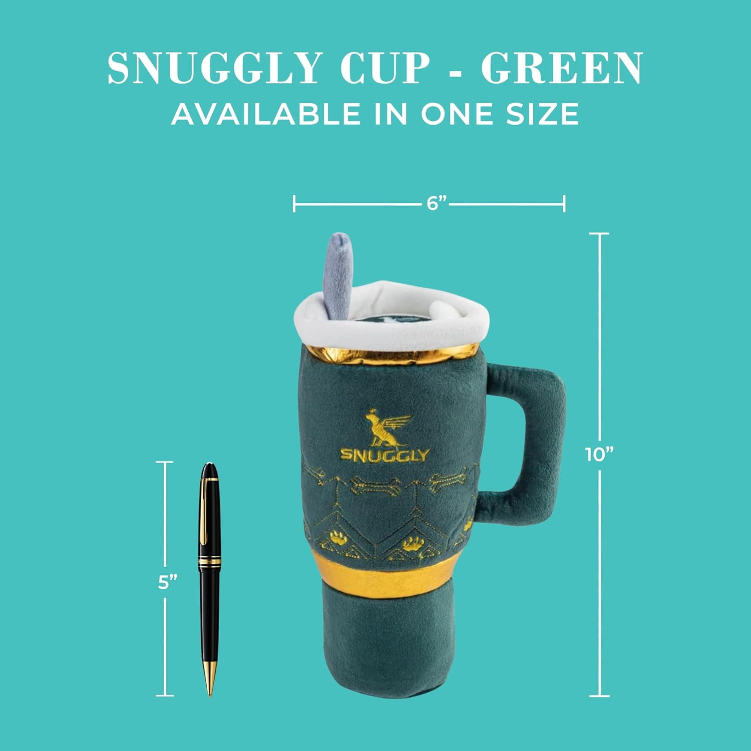 Haute Diggity Dog Snuggly Cup Plush Squeaky Bottle Dog Toy, Green, One Size