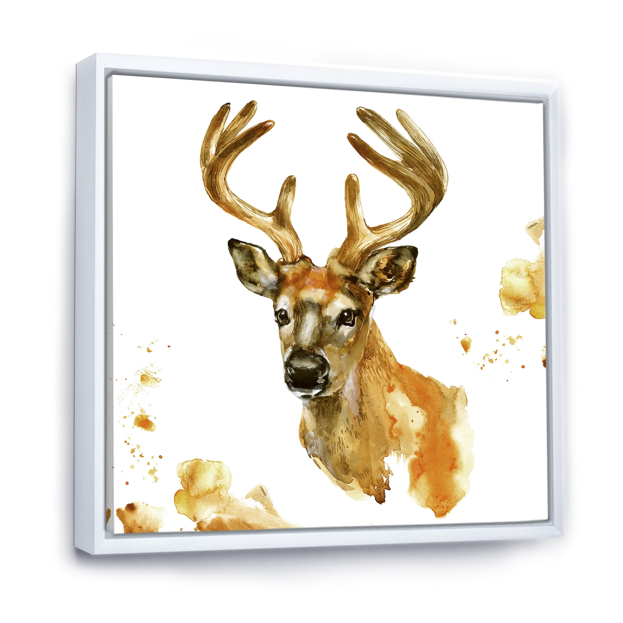 Designart 'Abstract Portrait Of Deer With Big Horns' Farmhouse Framed Canvas Wall Art Print