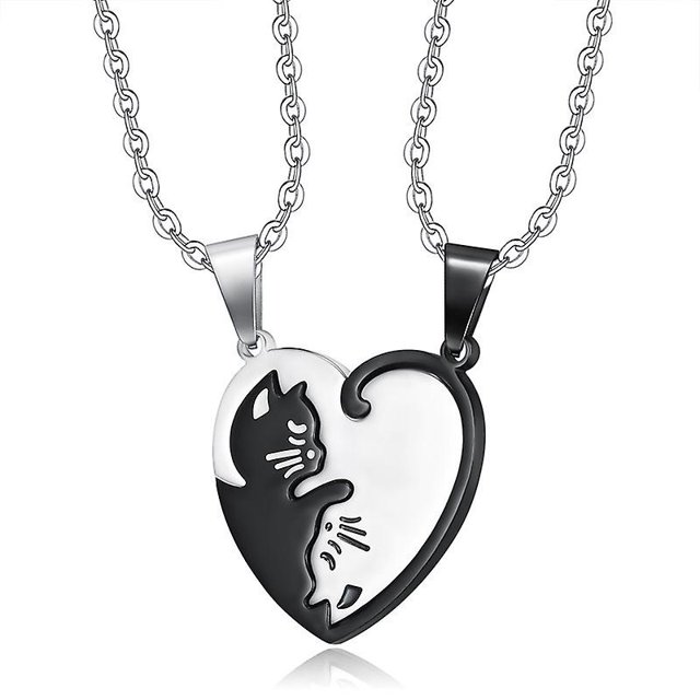 Collar de rompecabezas a juego, colgante de acero inoxidable chapado en oro con forma de corazón de gato/Yin Yang/árbol de la vida