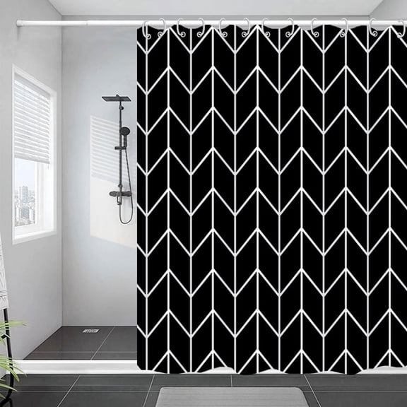 Black White Line Pattern Shower Curtain for Bathroom Boho Waterproof Shower Curtains Cloth with Hooks Bohemian Stripe Fabric Home Bath Decor Curtain 72x84 inches