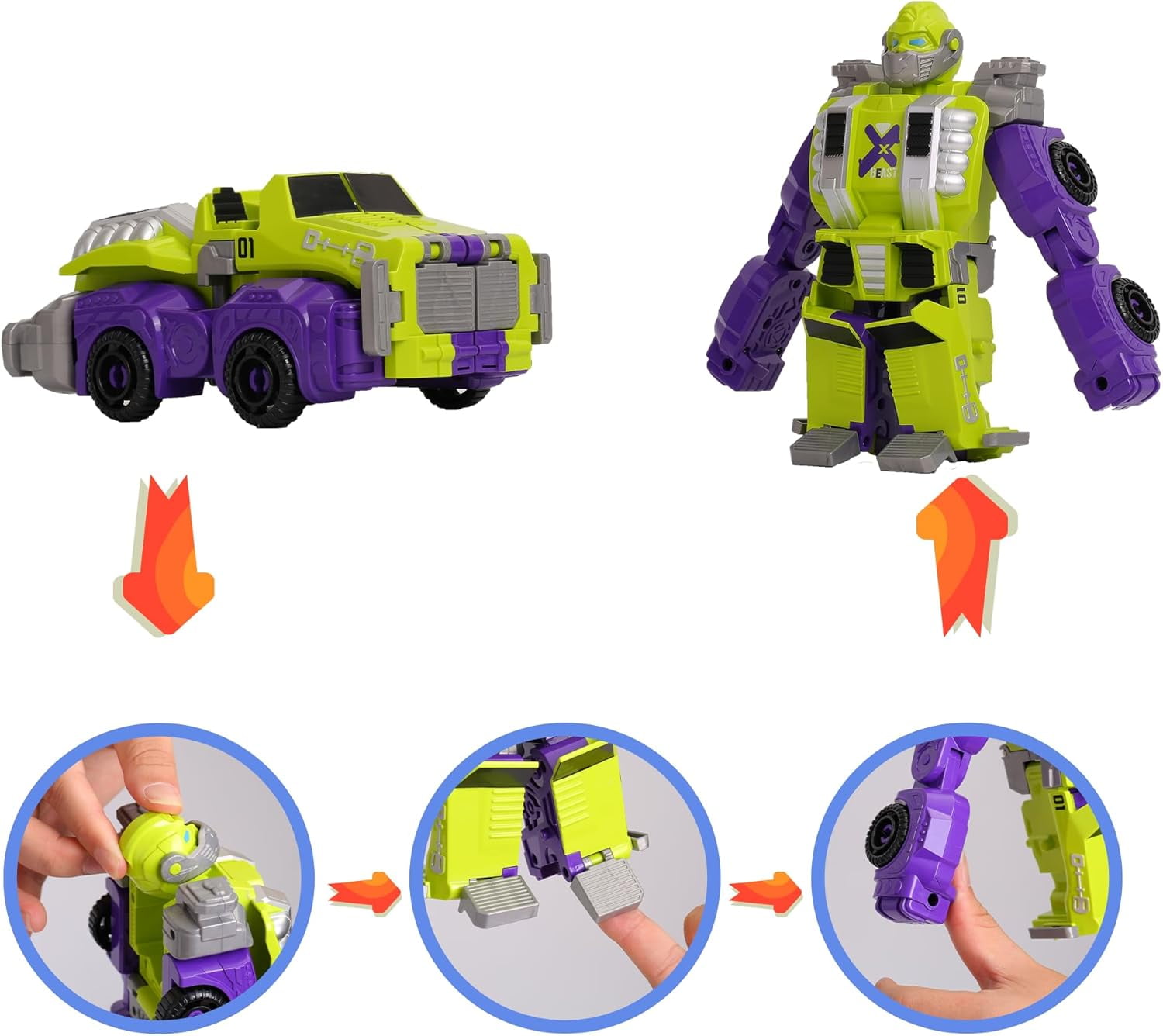 Miebely Toddler Robot Vehicles Set - 4pc 4-in-1 Transforming Robots for Kids - Magnetic Toys with Sturdy Connectors, Easy DIY Assembly - Educational Stem Toys for 3-6 Year Old Boys