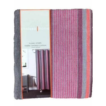 Chelsea Flame Stripe Fabric Shower Curtain Pink & Gray Stripes