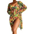 thumbnail image 1 of Kiosan Conjunto de bikini para mujer, traje de baño de 3 piezas, kimono floral, parte superior triangular anudada en la parte delantera, falda de traje de baño inferior de cintura alta, 1 of 4