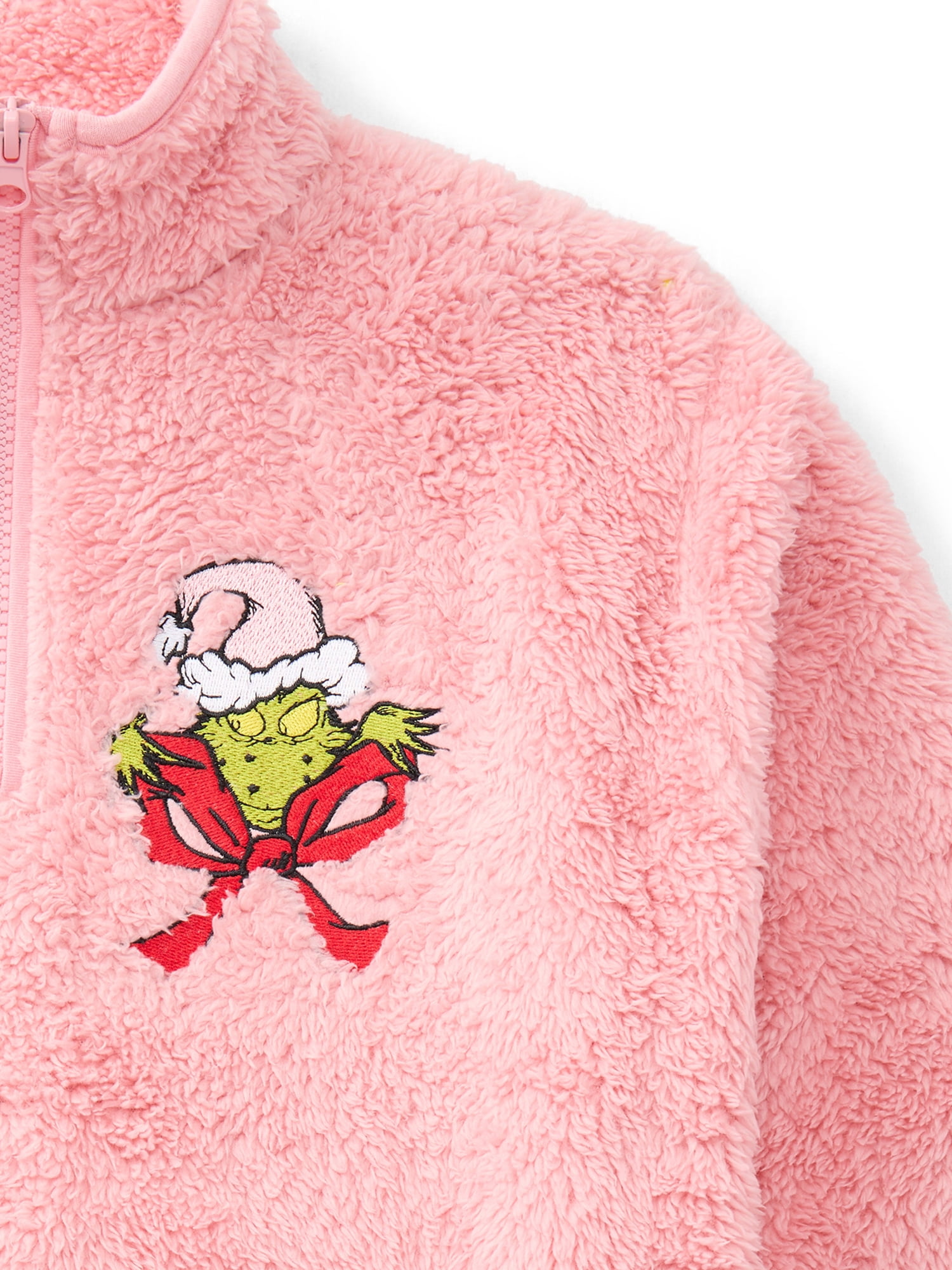 Dr. Seuss The Grinch Girls' Front Back Graphic Quarter Zip Fleece Pullover, Sizes 4-16