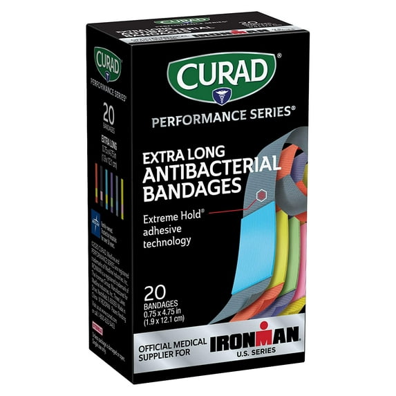 Curad Performance Series Ironman Extra Long Antibacterial Bandage, Extreme Hold Adhesive Technology, Fabric Bandages, 75 x 4.75 Inch, 20 ct (Pack of 4)