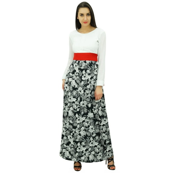 Bimba Women's Long Sleeve Red Belt Casual Summer Maxi Dress