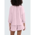 thumbnail image 4 of Women'S Shorts Set, Two-Piece, Long-Sleeved Tie-Dress Top and Ruffled Boxer Shorts, Matching Casual Set Pink S, 4 of 7