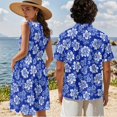 thumbnail image 4 of KUIFORTI Hawaii Matching Couple Outfits Blue Hibiscus Floral Fashionable Women's Casual Dresses & Men's Hawaiian Shirt Breathable Quick-dry Suitable for Everyday Casual Wear, 4 of 6