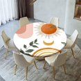 thumbnail image 2 of Boho Elastic Fitted Round Tablecloths, Geometric Sun Beige Bohemian Waterproof Wipe Clean Polyester Table Cloths, for Outdoor Patio Indoor Kitchen Dining Party, Fit to 52" Table, 2 of 6