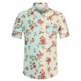 thumbnail image 1 of Lars Amadeus Camisa de verano con estampado de hojas para hombre, corte regular, manga corta, flores, hawaianas, patchwork, camisas con bolsillo beis azul claro XXL, 1 of 6