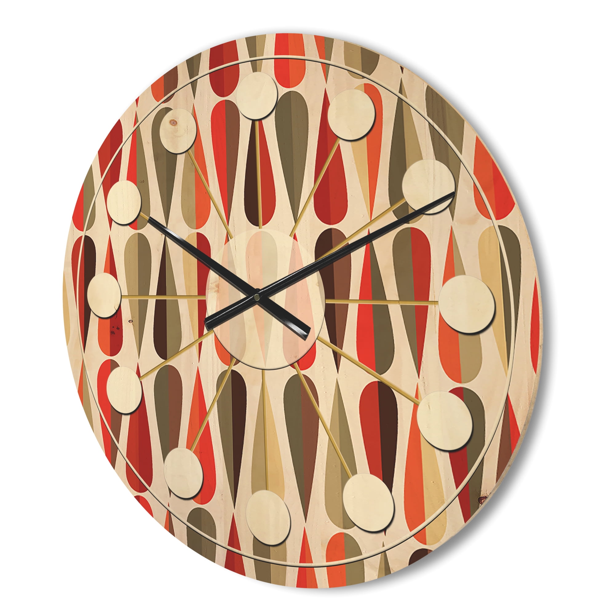 Designart 'Abstract Retro Drops IV' Mid-Century Modern Wood Wall Clock