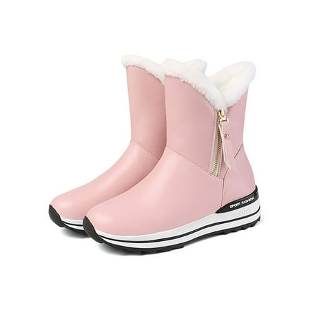 

SIMANLAN Girl Casual Winter Warm School Shoes Womens Non-Slip Plush Lined Snow Boot Comfort Bootie Pink 13c