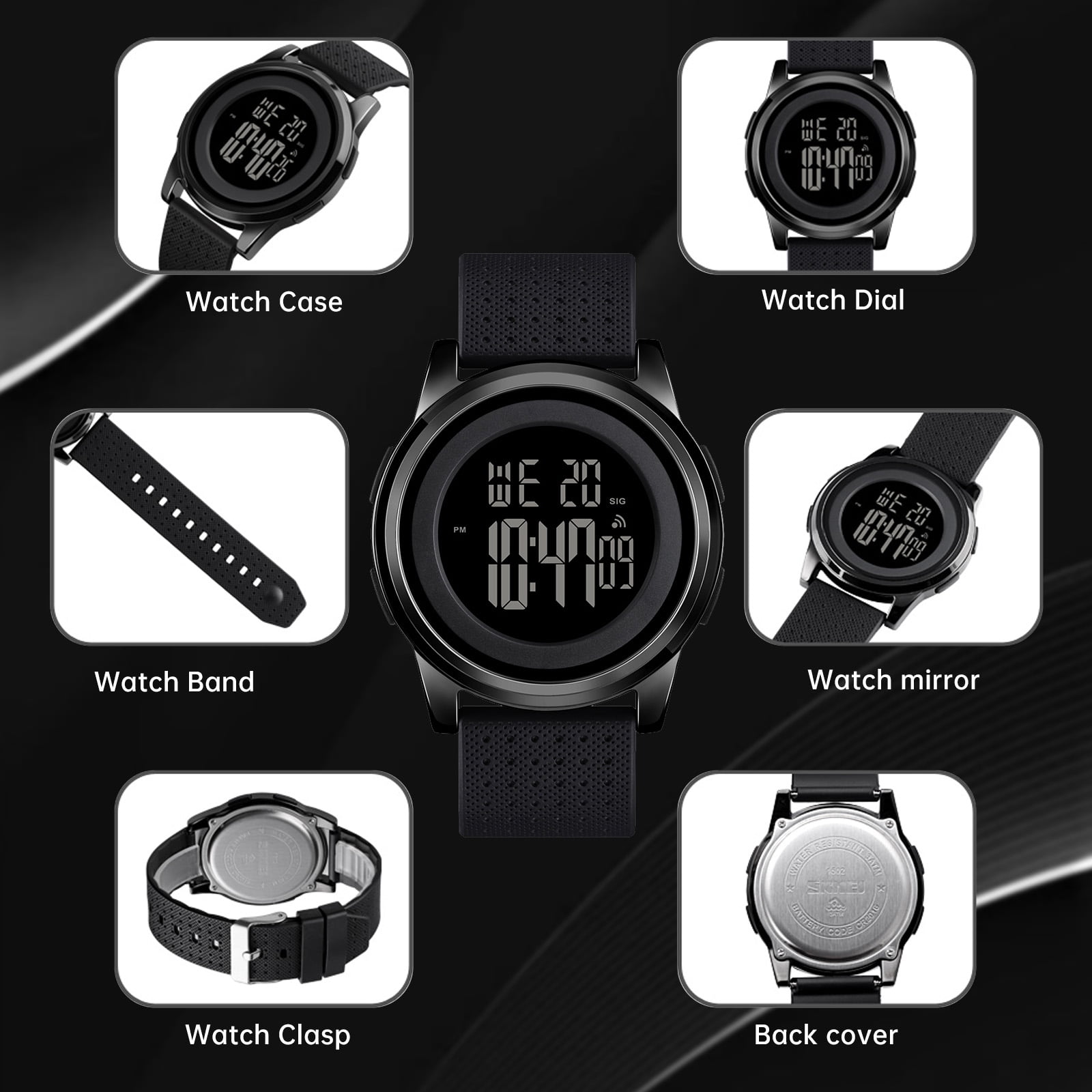 SKMEI Mens Watch Ultra-Thin Digital Sports Watch Waterproof Stainless Steel Fashion Wrist Watch for Men Women