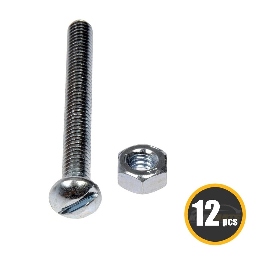 KarParts360 Machine Screws | Steel Material | Clear, Zinc Finish | Round Screw | Coarse Thread | Slotted Drive Style | Push Head Shape | 12 Pieces