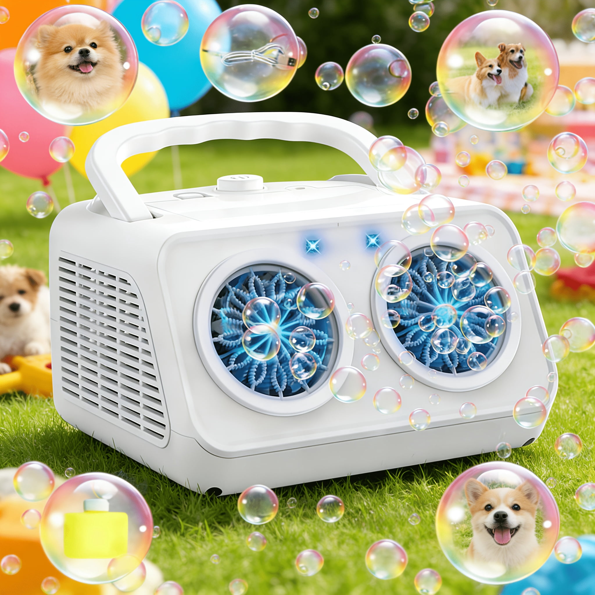 Automatic Bubble Machine with 2 Fans, 20,000 Bubbles/Min, Portable, Operates via Plug or Battery, Indoor & Outdoor Use
